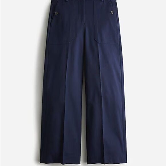 J. Crew Sydney wide-leg pant in bi-stretch cotton blend in Navy NWT size 00 - Picture 4 of 12